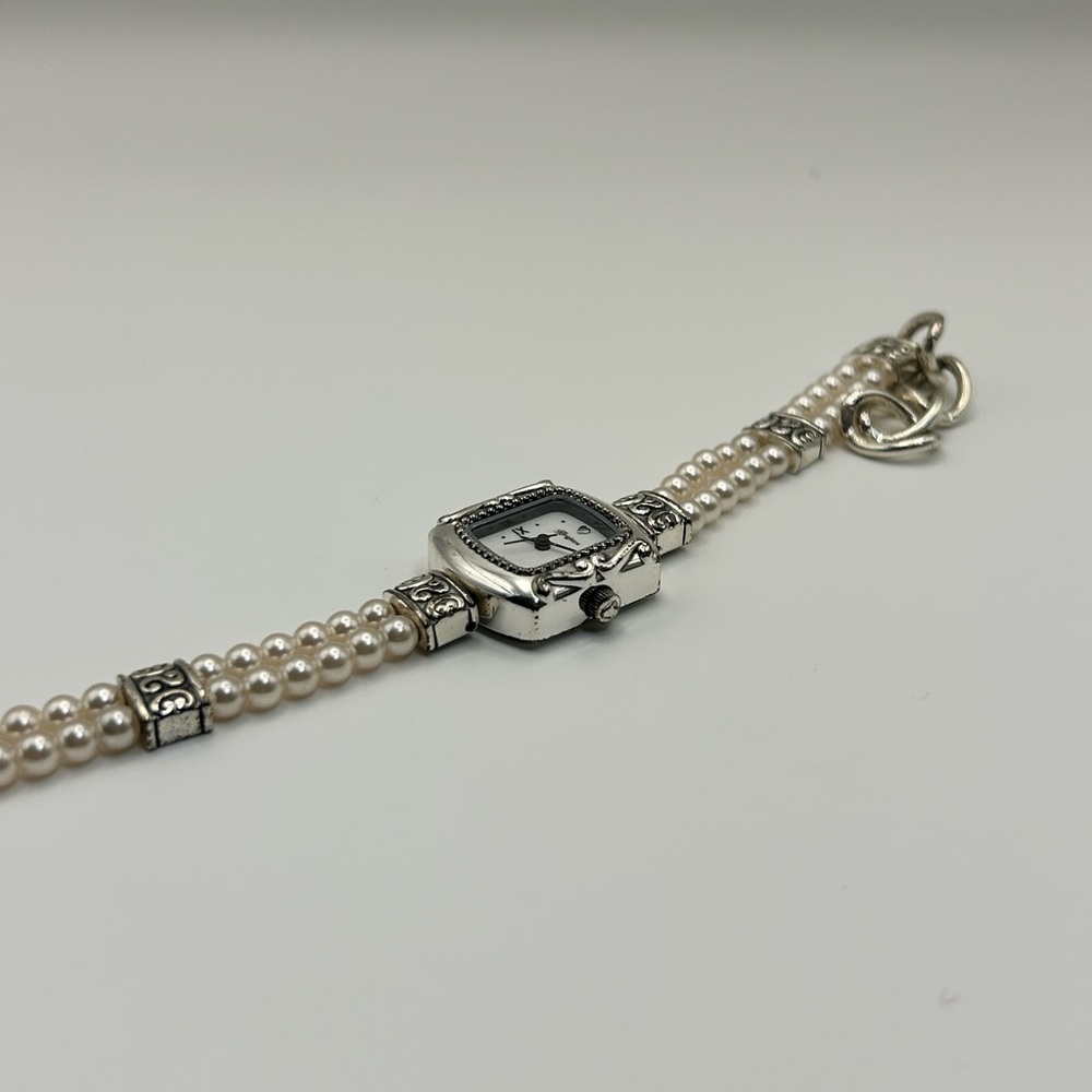 Brighton Emporia Watch 8" Faux Pearls Silver Plated Toggle Has New Battery - Picture 10 of 11
